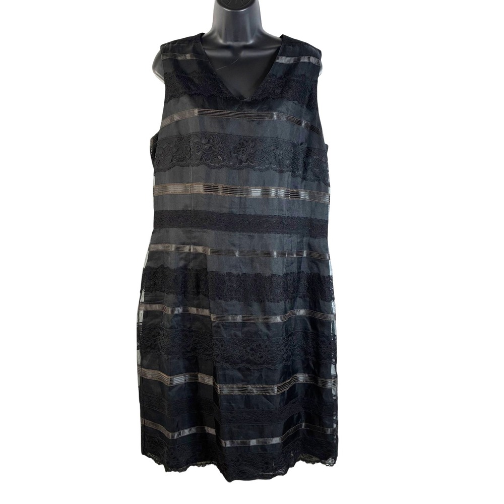 Maggy London Black Lace Overlay 100% Silk A-Line Women's Sz16 Sleeveless Classic